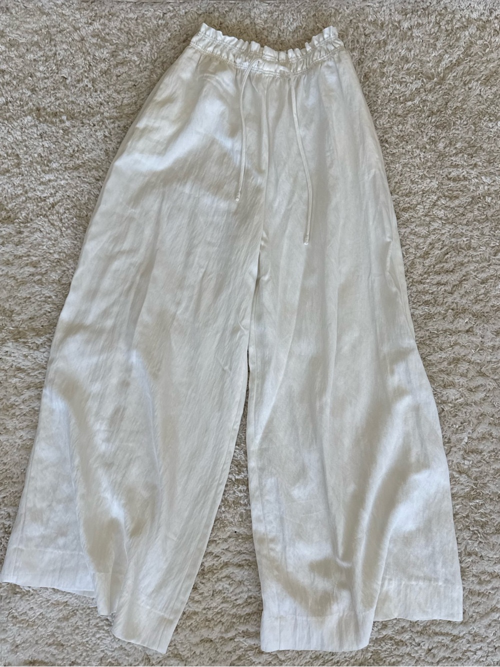 Zara White Wide Leg Drawstring Pants